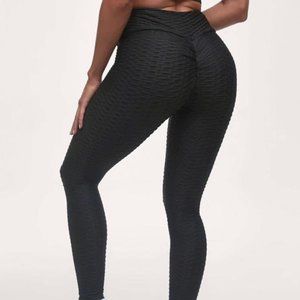 High Waist Butt Lifting Textured Legging, Black L